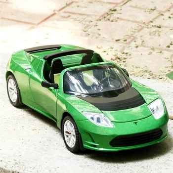 1:24 Tesla Roadster Автомобильные Игрушки Из сплава Модель Спортивного Автомобиля, Изготовленная на заказ, Металлические Гоночные Автомобили, Имитация Звука, Света, Детские Игрушки, Подарки