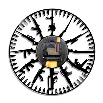 12-дюймовые настенные часы с винтажной виниловой пластинкой, современный дизайн, пистолет, классические часы с виниловой пластинкой, настенные часы, художественный декор для дома для клубного бара