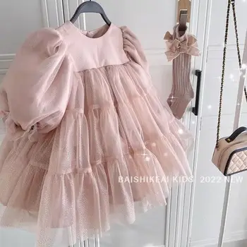 2023 Бальное платье-пачка для маленьких девочек, элегантные детские платья с пайетками и сеткой для дня рождения, детская праздничная одежда