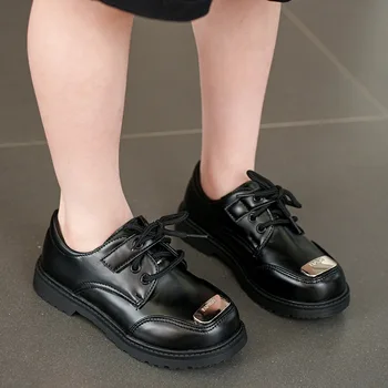 2023 Кожаная Обувь Для мальчиков, Нескользящая Черная Школьная Обувь в Британской Форме, Весенняя Новая Повседневная Обувь Для девочек, Детские Универсальные Детские Лоферы Из Искусственной Кожи