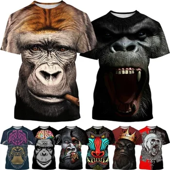 2023 Новая мужская крутая повседневная футболка с 3D принтом в виде головы гориллы в стиле хип-хоп, уличная одежда в стиле харадзюку, топ с короткими рукавами
