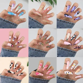 24шт Носимый Маникюрный пресс-арт Полный набор улучшений для ногтей Мраморные ногти Накладные Съемные накладные ногти Принадлежности типсы для ногтей