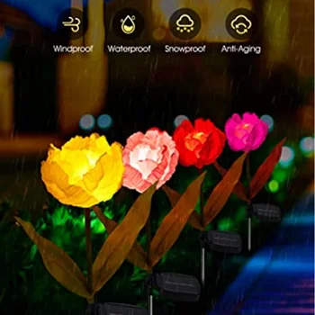 4 шт. светодиодных солнечных садовых фонарей, уличных цветочных ламп, цветка тюльпана, водонепроницаемой панели большего размера, используемой для украшения газона, канала, фестиваля.