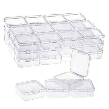 40 Упаковок Прозрачных пластиковых бусин Контейнеры для хранения Коробка с откидной крышкой для мелких предметов Алмазные бусины (2.2X2.2X0.79 дюймов)