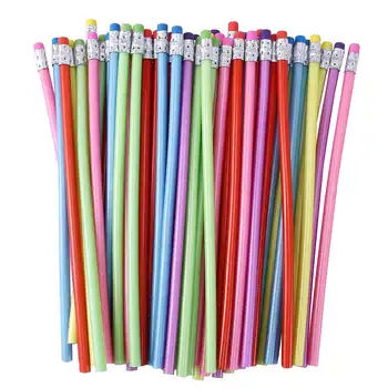 60 штук гибких мягких карандашей с ластиком, разноцветных