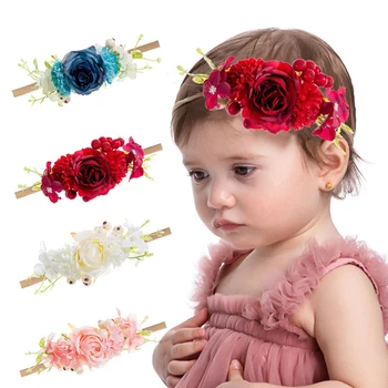 FOCUSNORM, 4 цвета, нейлоновые повязки с цветами для новорожденных девочек и мальчиков, резинки для волос, аксессуары для детей