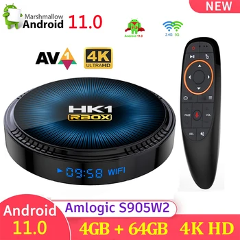 HK1 RBOX W2 Amlogic S905W2 Android 11 Smart TV Box 2,4 G и 5G Двойной Wifi 4G 32G 64G Медиаплеер AV1 4K BT HDR + телеприставка TVBOX