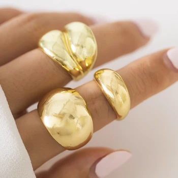 IngeSight.Z 3 шт./компл. преувеличенные металлические изогнутые Открытые Регулируемые кольца для женщин, винтажные ювелирные изделия с геометрическим шармом золотого цвета