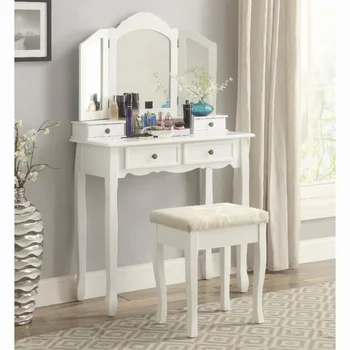 Roundhill Furniture Sanlo, деревянный туалетный столик и табурет, белые комоды для спальни