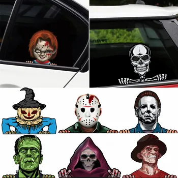 Автомобильные наклейки серии Horrorible Characters Skull Peeking для стайлинга автомобилей, Наклейка на окно автомобиля, декор в стиле Хэллоуина
