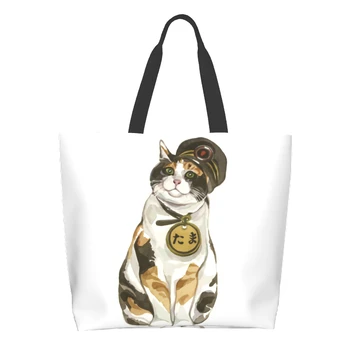 Акварельная кошка, очень большая продуктовая сумка в Японском ретро-стиле, многоразовая сумка для покупок, сумка для хранения в путешествиях, Моющаяся сумка через плечо