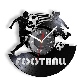Ассоциация Футбола Виниловая Пластинка Настенные часы Футбольный мяч Бесшумный механизм Часы для мальчиков Комната Футбол Спорт Искусство Домашний декор