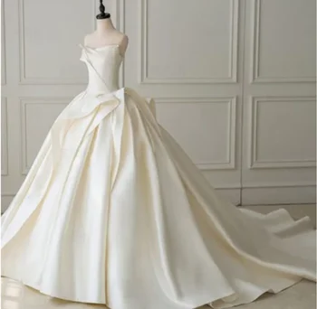 Бальное платье высокой моды из кремового атласа без бретелек, без рукавов, со складками, свадебное платье в пол с открытой спиной в виде сердечка