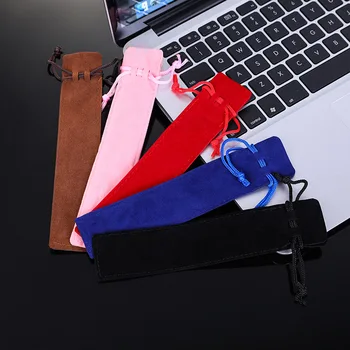 Бархатный мешочек для ручек на шнурке, маленький тканевый пенал для хранения одной ручки, черный, синий, коричневый, Розовый, красный, подарочный пакет в кавайном стиле