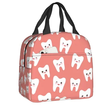 Белые зубы со смешными рожицами, сменные ланч-боксы для женщин, термоохладитель Dentistoth, сумка для ланча с пищевой изоляцией, детская школьная сумка