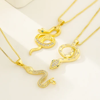 Богемное модное змеиное ожерелье для женщин, роскошное Золотое ожерелье с подвеской из циркона с змеиным блеском, модные вечерние украшения