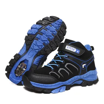 Большие детские походные ботинки с мехом внутри, термоботинки для мальчиков, нескользящая пряжка, детские зимние уличные снегоступы для скалолазания в горах