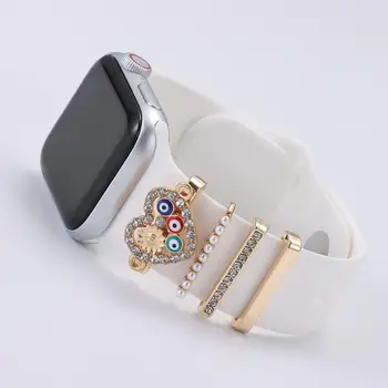 Бриллиантовое украшение в виде сердечка-влюбленности для ремешка Apple Watch, металлические подвески, декоративное кольцо, креативные аксессуары для силиконовых ремешков для смарт-часов