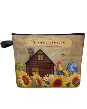 Винтажная косметичка Farm Sunflower Rooster, сумка для путешествий, женские косметические сумки, Туалетный органайзер, пенал для хранения