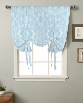 Водяная волна Минималистичная Абстрактная Синяя Кухонная Короткая занавеска на окне Современный Домашний декор Маленькое окно Римские занавески на завязках