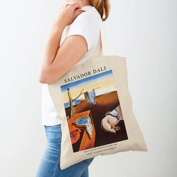 Двойной принт Сальвадор Дали, сюрреализм, кубизм, женские сумки для покупок, складная Эко-повседневная сумка для покупок, женская холщовая сумка-тоут