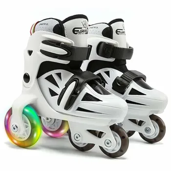 Двухлинейные роликовые коньки для детей, регулируемая обувь для катания на 4 колесах, профессиональные детские кроссовки со сверкающим колесом из полиуретана