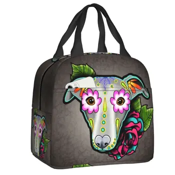 День мертвых Greyhound Whippet Термоизолированная сумка для ланча Женская Переносная коробка для ланча для работы школы хранения продуктов для пикника