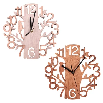 деревянные настенные часы в форме дерева с птицей диаметром 23 см, подарок на заднем плане для гостиной