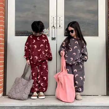 Детский набор 2023, осенний Корейский свитер для мальчиков и девочек, детские повседневные брюки с длинными рукавами, комплект из двух предметов