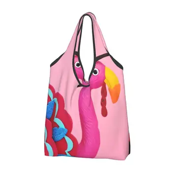 Женская повседневная сумка для покупок Pink Flamingo, большая вместительная сумка-тоут, портативная сумка для хранения, складные сумки