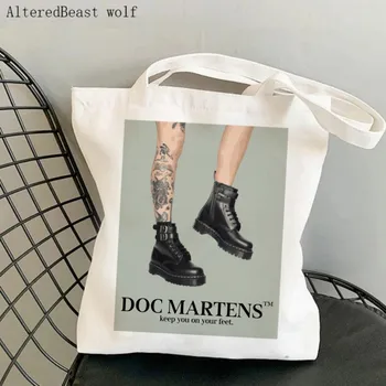 Женская сумка для покупок Vintage Doc Martens С Принтом Custom Canvas Tote Bag Harajuku Shopping Canvas Shopper Bag girl Tote Сумка Через плечо