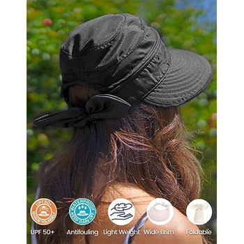 Женские шляпы UPF 50 + с защитой от ультрафиолета, Пляжная шляпа с откидным козырьком, летняя кепка с козырьком в виде конского хвоста, Летняя кепка с козырьком, защищающая от солнца, UPF 50+