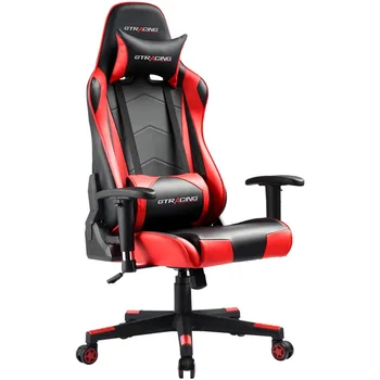 Игровое кресло GTRACING Офисное кресло из искусственной кожи с регулируемым подголовником и поясничной подушкой, красный