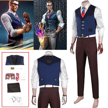 Игровой костюм для косплея VALORANT Chamber, белая рубашка, жилет, брюки, ремень, перчатки, галстук, костюм на заказ, карнавальный костюм на Хэллоуин для мужчин