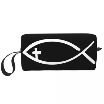 Изготовленная на заказ Дорожная косметичка Jesus Cross Fish, женский христианский органайзер для туалетных принадлежностей, Женские сумки для хранения косметики, набор Dopp, футляр-коробка