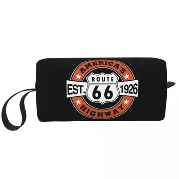 Изготовленная на заказ Модная сумка для туалетных принадлежностей Route 66, женская Косметичка для шоссейных байкеров Америки, Органайзер для макияжа, Женская сумка для хранения косметики