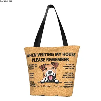 Изготовленная на заказ холщовая сумка для покупок с собакой Джек Рассел Терьер, женская сумка для покупок с продуктами многоразового использования, сумки для покупок с домашними животными