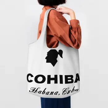Изготовленная на заказ холщовая сумка для покупок для кубинских сигар Cohiba, женская моющаяся сумка для покупок большой емкости, сумки для покупок, сумка для фотографий
