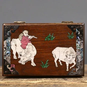 Изысканная коробка ручной работы с инкрустацией из китайского натурального розового дерева 104249