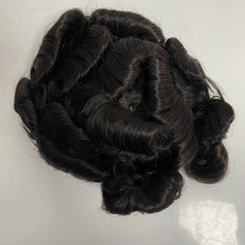 Индийские шиньоны из натуральных волос # 2 Темно-коричневые 32 мм волна 7x9 Спереди Кружевной Голливудский монохромный парик для белого мужчины