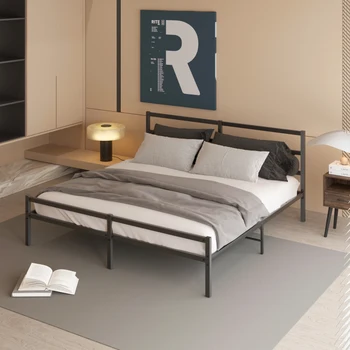 Каркас кровати-платформы King Metal с изголовьем, прочный металлический каркас, пружинный блок не требуется для мебели для спальни в помещении