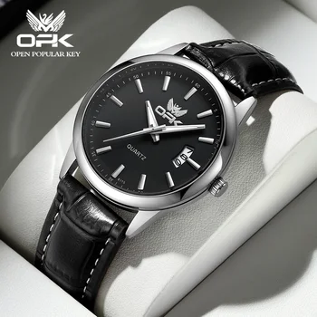 Кварцевые мужские часы OPK Классические водонепроницаемые светящиеся наручные часы с кожаным ремешком Календарь Роскошные деловые часы от ведущего бренда для мужчин Горячие