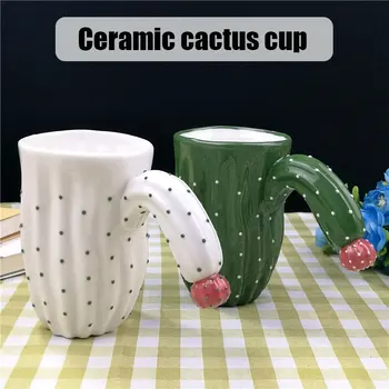 Керамическая кружка в виде кактуса, Кофейные кружки в форме кактуса с ручной печатью, Милая сочная Кофейная кружка