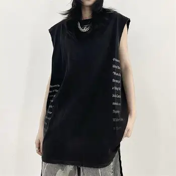 Китай-Шикарная футболка без рукавов с перфорацией на хай-стрит для мужчин и женщин, свободная майка большого размера, женская одежда, летняя мода