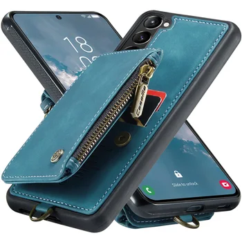 Кожаный бумажник на молнии, чехол для телефона Samsung Galaxy S23 S22 S21 Ultra S20 Plus FE, слоты для карт, Противоударная Матовая защитная крышка