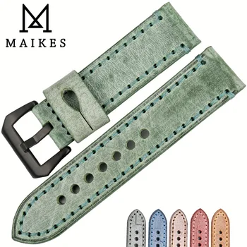 Кожаный ремешок для часов MAIKES English bridle 22 мм 24 мм винтажный ремешок для часов модные зеленые аксессуары для часов Panerai watch bracelet