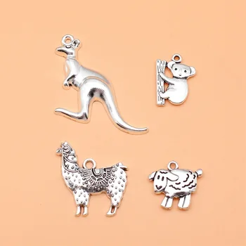 коллекция талисманов для австралийских животных Кенгуру, Коала, альпака, овцы цвета античного серебра, 4 стиля, по 1 в каждом