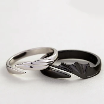 Кольца MOOL, кольца для пары, кольца для пары Ангелов и дьяволов, ювелирные изделия, кольца для пары, мужские и женские кольца (черный и серебристый цвета), 2 шт.