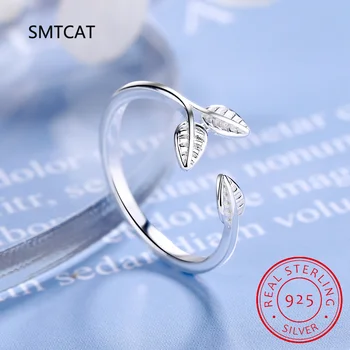 Кольцо для открывания листьев из стерлингового серебра 925 пробы, кольцо с регулируемыми листьями, простые украшения с платиновым покрытием для женщин SCR975-E