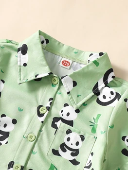 Комплект летних шорт для новорожденного мальчика от Hiusmilekid с отложным воротником с принтом панды, рубашками с короткими рукавами и однотонными шортами.